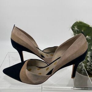 Boden Women's Henrietta Pointed Toe Suede Heels 3 Tone Black Beige Blush Size 38
